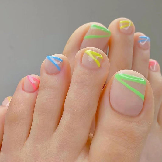Wearable Nail Four-color Line Foot Nail Tip