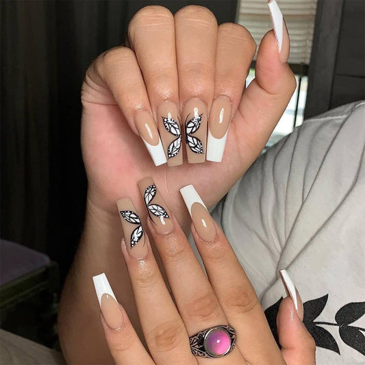 White French Butterfly Fake Nails Press On Nail Nail Stickers Nail Shaped Piece Wear Finished Nail Beauty
